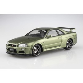 Aoshima Bunka Kyozai 1/24 Pre-Painted Model Series Nissan BNR34 Skyline GT-R V Spec II Nur'02 Millennium Jade Plastic Model 03-C