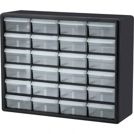 Akro-Mils Black Powder Coated Steel Non-Stackable Bin Cabinet - 6 3/8 in Overall Length - 15 13/16 in Height - 24 Drawer - Lockable - 10124 [PRICE is per EACH]