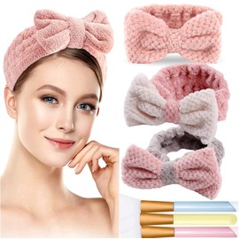 YBVABE Makeup Headband 6 Pack Kit - Elastic Bow Hair Bands for Women & Girls, Includes 3 Cosmetic Headbands & 3 Mask Brushes