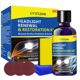 CYTITZHN Car Headlight Restoration Kit with Ceramic Coating, Defogger Fluid, Cleaner & Polisher – Removes Foggy, Cloudy, Oxidized Lens – Includes 3 Sandpapers, Foam, Towel – 30ml