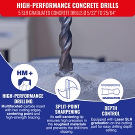 Tivoly B43 – Pack of 5 Drill Bits for Concrete, High Performance Range (Diameter 4, 5, 6, 8, 10 mm