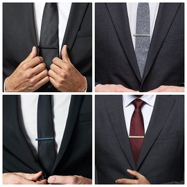 Wynameleri 4 Pcs Tie Clips for Men, Business Shirt Tie Pins Set Pinch Silver Black Necktie Parts T0304006