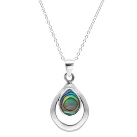 Silverly Women's 925 Sterling Silver Paua Abalone Shell Teardrop Pendant Chain Necklace, 46 cm