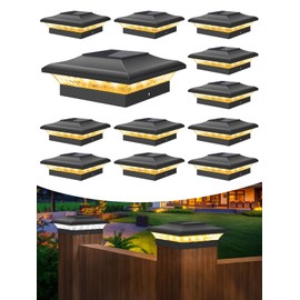T-SUN Solar Post Lights Outdoor Waterproof, Auto Dusk to Dawn Solar Fence Top Post Lights for 4x4 Vinyl/Wooden Cap Post with 2 Modes for Deck Stairs and Railings(Black,12 Pack)