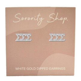 Sorority Shop Sigma Sigma Sigma Earrings — White Gold Plated Stud Earrings, Long-Lasting Tri Sigma Sorority Gifts for Women