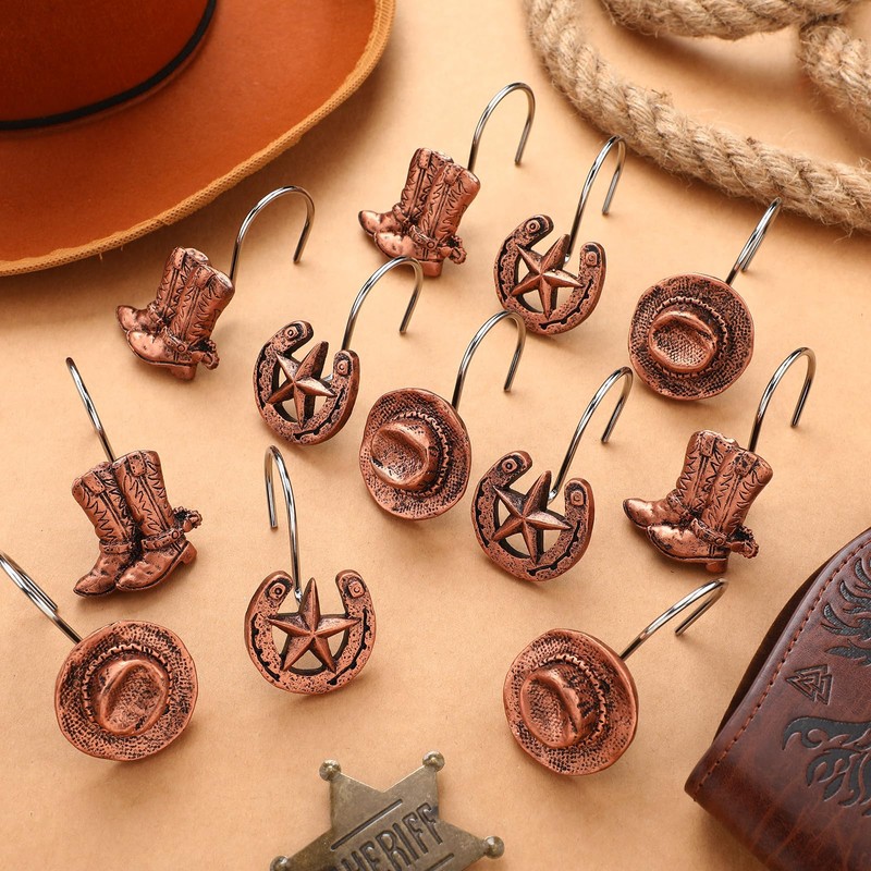Beeveer 24 Pcs Western Cowboy Shower Curtain Hooks Western Cowboy