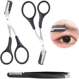 Tijeras para Cejas con Peine, 2 Pcs Perfilador Recortador de Ceja Para Hombre y Mujeres, Peine para Cejas con Peine con 1 Pinzas Depilar Cejas, para Pestañas Con Corte Facial Barba