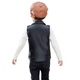 Faux leather Motorcycle Dress Casual Boys Joker Vest (Black) 3-4 Years