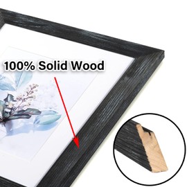 KAIWIN 100% Solid Wood Black 11x14 Picture Frame 2 Pack Display Picture 8x10 with Mat, HD Glass Inside, Rustic Wooden Photo Frames for Wall Mounting