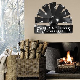 Fleecy day Metal Windmill Wall Decor, Rustic Farmhouse Wall Decor, Galvanized Iron Art Hanging Wall Decoration, Home Sculpture Art Decor for Kitchen, Living Room, Bedroom, (Semicircle, Black)