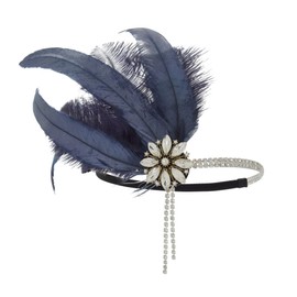 IYOU 1920s Feather Flapper Headdress Blue Crystal Gatsby Headband Prom Wedding Hair Accessories for Women