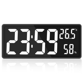 Oidnvay LED Digital Wall Clock, Digits Display,Silent Non-Ticking Clock Decorative Wall Clocks Indoor Temperature&Humidity,for Farmhouse, Home,Classroom,Office White