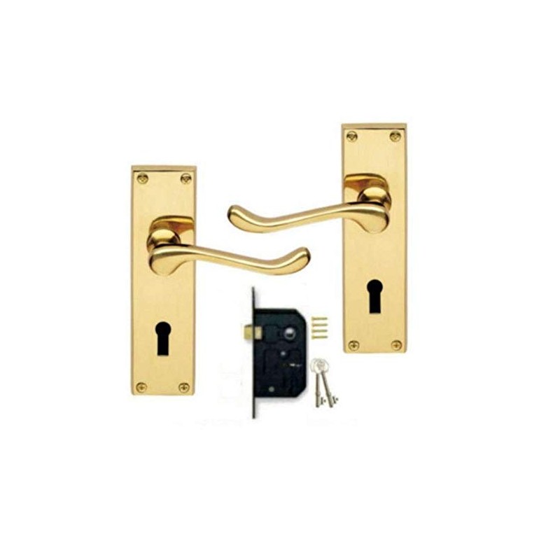 Golden Grace Victorian Scroll Polished Brass Lever Lock Door Handles