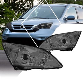 2Pcs Projector Headlights Assembly Compatible with Honda CRV 2007-2011 | Headlamps with Smoked Lens Clear Corner