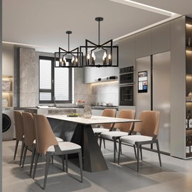 6-Light Black Modern Chandelier for Dining Room,Upgraded Geometric Farmhouse-Style Light Fixture Suitable for Foyer,Entryway,Kitchen Island