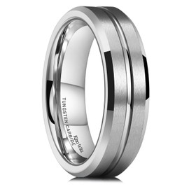 King Will 6mm Mens Wedding Band Silver Tungsten Wedding Ring for Men Groove Line Matte Finished Surface Comfort Fit Size V (11)