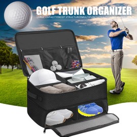 Golf Trunk Organizer, 2 Layer Golf Storage Bag, Waterproof Car Golfer Organizers with Ventilation Compartment for 2 Pairs Shoes, Balls, Clothes, Tees, Gloves, Accessories, Gifts for Men Women