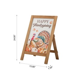 Glitzhome Thanksgiving A-Frame Free Standing Easel Sign, Decorative Slide in Turkey Pumpkin Welcome Sign for Autumn, Rustic Happy Thanksgiving Fall Harvest Hanging Decor for Wall Front Door, 24”H