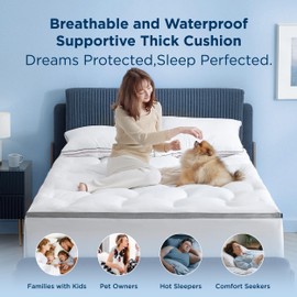 Bedsure Pillow Top King Mattress Topper - King Mattress Protector with 8-21 Inches Deep Pocket, 800 GSM Extra Thick Waterproof Bed Pad Fitted, Soft Bed Cover for Home, Bedroom, Hotel - White