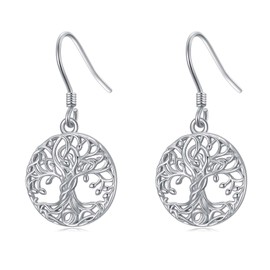 VONALA Tree of Life Earrings 925 Sterling Silver Filigree round Dangle Dangling Earrings Family Tree Teardrop Jewelry Gifts for Women Wife Mom Teens Girls