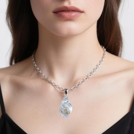 Conch Necklace for Women Luminous Silver Cuban Necklaces Boho Conch Seashell Jewelry for Beach Lovers Personality Beach Summer Surfer Jewelry (White)