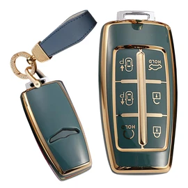 TECART Key Fob Cover Fit for Genesis GV70 GV80 Key Case Keychain Key Shell Soft TPU Accessories Protector 6 Button Grey B