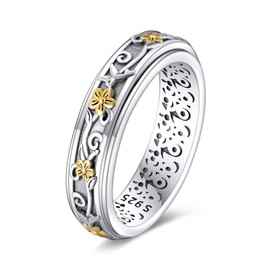 URONE Spinner Fidget Ring 925 Sterling Silver Hummingbird Anxiety Ring Stress Relieving Spinning Ring Bird and Flower Rotating Ring for Women #8, No Gemstone