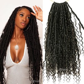 JZhair Crochet Boho Locs Braiding Hair With Human Hair Curls Pre Looped Goddess Boho Dreadlocks Curly Full Ends Hair Extensions For Black Women Natural Color 1Pack/24Locs 26 Inch