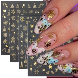 8 Sheets Christmas Nail Stickers for Nail Art Gold Snowflake Nail Art Stickers Self-Adhesive Gingerbread Man Elk Nail Decoration Christmas Tree Santa Claus Nail Decals for Women Girls Nail Art Design