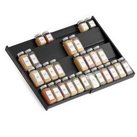 SpaceAid Bamboo Black Spice Drawer Organizer, (Need 3" Deep Drawer) Expandable 4 Tier Spices Rack for Cabinet, Kitchen Seasoning Storage Insert (Jars Not Included, From 12" to 23" Wide)