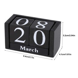 Calendar Vintage Wooden Cube Desktop Month Date Display Wooden Block Perpetual Calendar Home Office Decoration (Black)