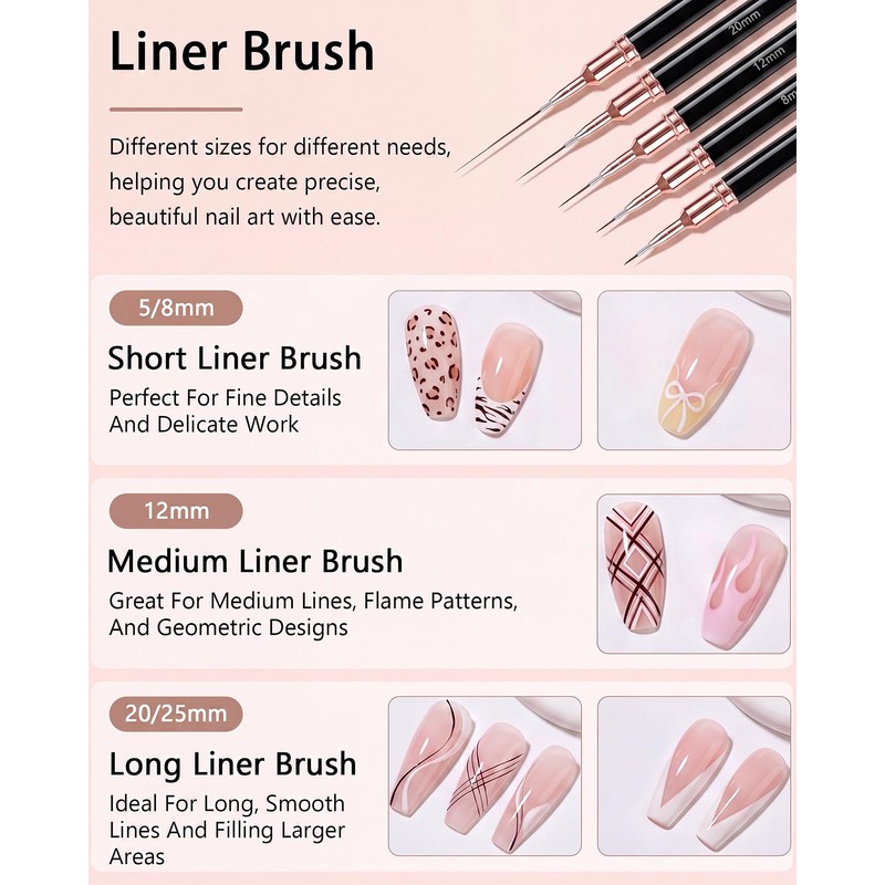 Nail Dotting Tool Set,5 Dotting Tools 5 Liner Brushes for