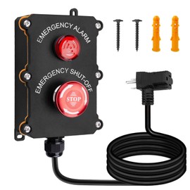 Piggyback Style Emergency Stop Button Kit with Alarm to Respond to Emergencies,Large Stop Sign Panel Easy Contact for Fast Power Off for Table Saws and Other Electrical Equipment