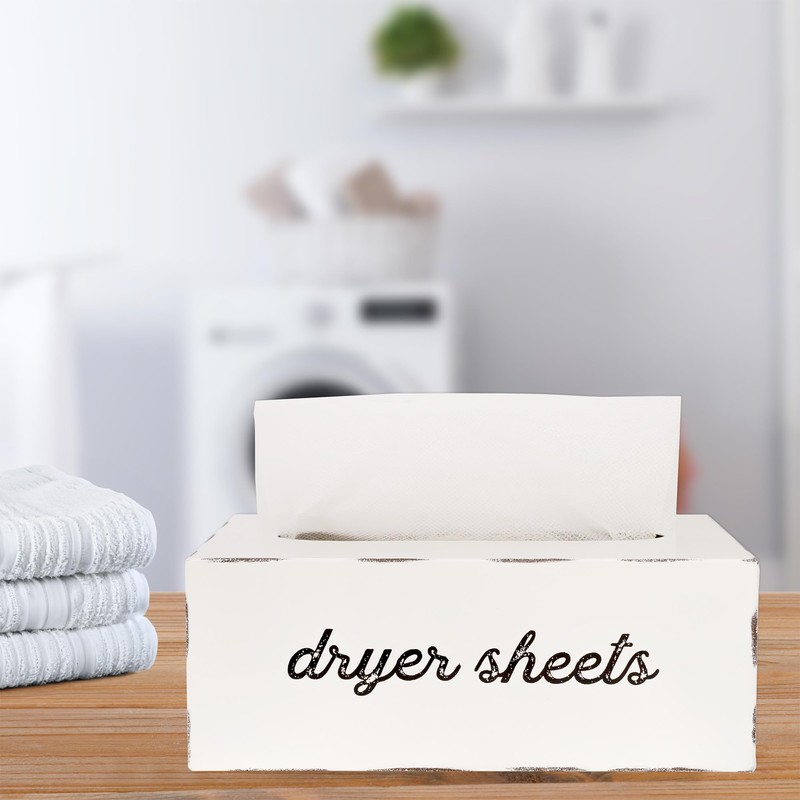 AuldHome Design Dryer Sheet Dispenser; Countertop Rustic White Fabric Softener