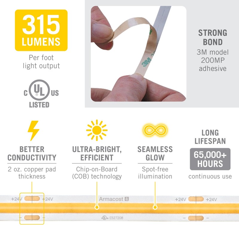Armacost Lighting RibbonFlex Pro 24V White COB LED Strip Light