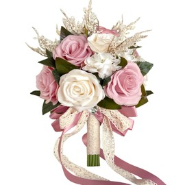 Ramos de boda de 9 pulgadas de color rosa polvoriento para novia, dama de honor, rosas artificiales, flores, champaña, marfil, rosa, pastel, ramo de novia, primavera, otoño, bohemio, rústico