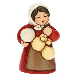 THUN - Nativity Scene 2022 - Nativity Figure for Women with Ceramic Cheese, Hand-Decorated, Red Dress - Classic Line Nativity Scene - 5 x 5 x 8 cm H