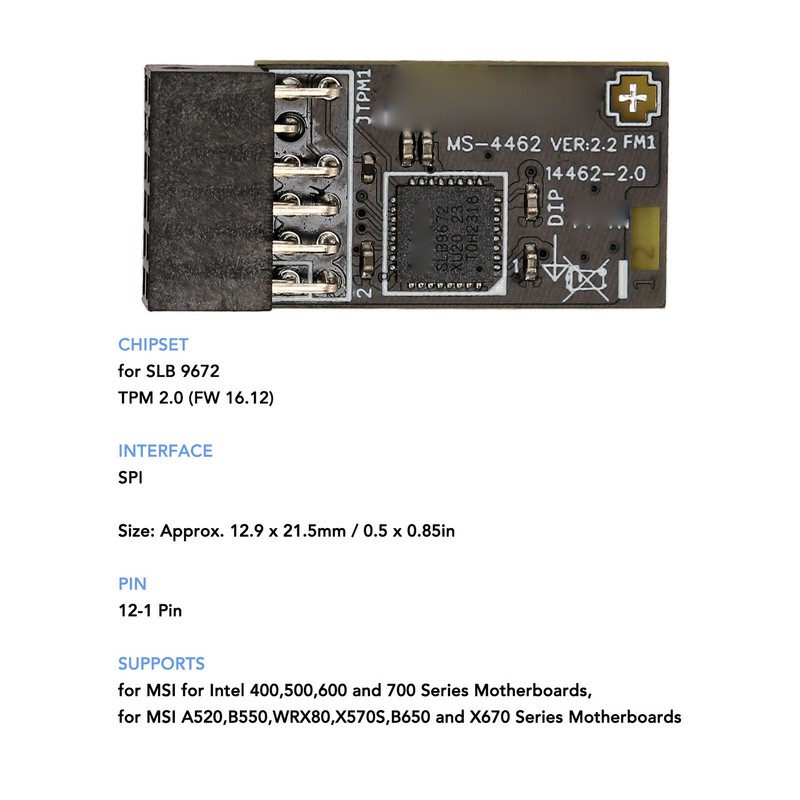 TPM2.0 Module TPM SPI 12Pin Encryption Security Module with SLB