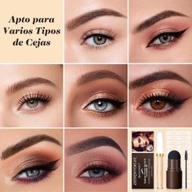 Sello de Cejas, EyeBrow Stamp Kit, Kit de Sello y Plantilla de Ceja Reutilizables, 1 Corrector, 12 Plantillas, 2 Cepillos y 2 Hisopos, Lápiz Corrector de Línea Capilar Larga Duración(Marrón Natural)