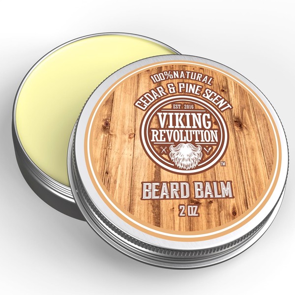 Viking Revolution Beard Balm Cedar & Pine Scent w/Argan & Jojoba Oils - Styles, Strengthens & Softens Beards & Mustaches - Leave in Conditioner Wax for Men