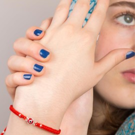 Simbolik Handmade Adjustable Red String with Evil Eye Charm for Women and Men, Good Luck Bracelet, Kabbalah Red String of Fate, Mal de Ojo