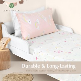 Salt Earth 100% Cotton 210TC Kids Bedsheet, Twin Fitted Sheet, Toddler Bed, 2 Piece Bedding Set- 1 Fitted Sheet and 1 Pillowcase, Themed Toddler Bed Sheets, Cute Sheets for Kids Bed (Unicorn/Rainbow)