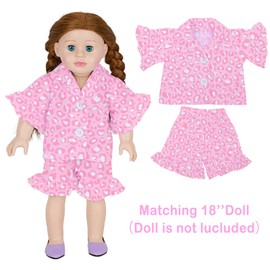 ICOSY Matching Doll & Girls Pajamas Set for Kids Pajamas 2 PCS Button-Down Top and Shorts for American 18" Doll Girl Clothes Pink