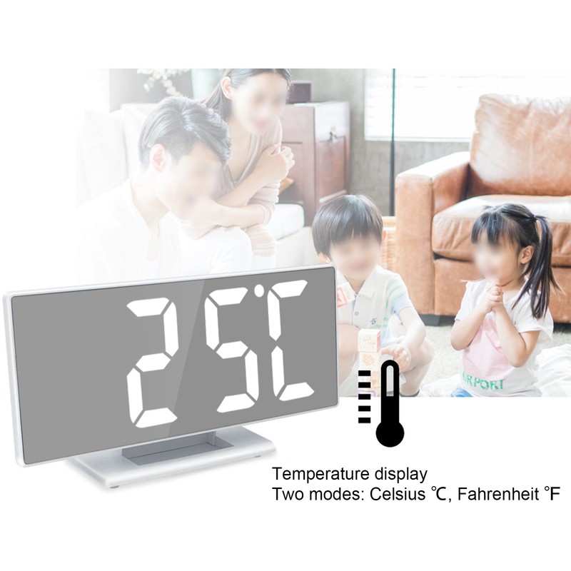 Digital Alarm Clock LED Mirror Screen USB Charging Automatic Dimming