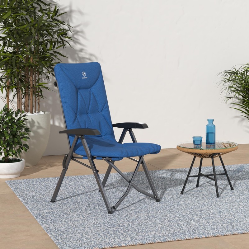 EVER ADVANCED Folding Padded Camping Chair 4 Positon Adjustable Recliner