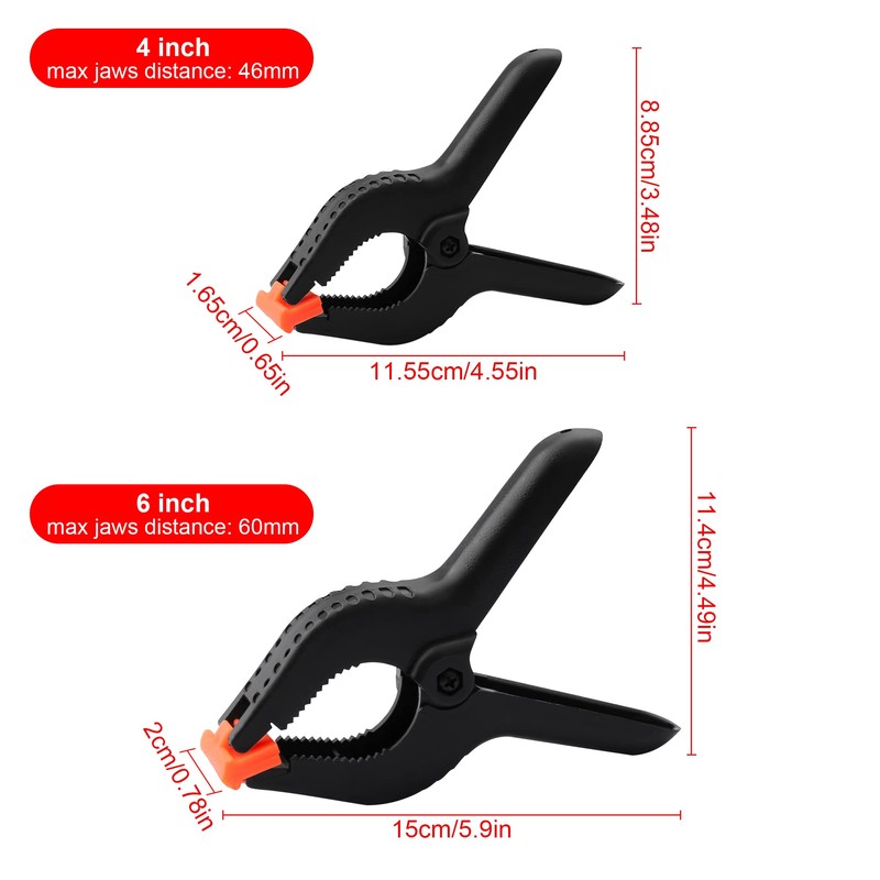 10 Pieces Large Nylon Spring Clamps, 6 Inch and 4