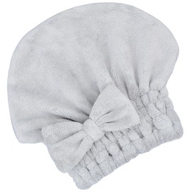 MAYOUTH Microfiber Hair Drying Towels for Kids Head wrap with Bow-Knot Shower Cap Hair Turban hairWrap Bath Cap for Curly Long & Wet Hair Gift for Little Girls, Kids Shower Cap (Light Grey)