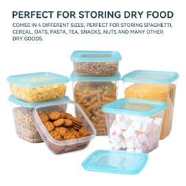 Swithoughts 18-Piece Plastic Food Storage Container Set, Airtight Reusable BPA-Free Organization Canisters - Leakproof, Microwave, Dishwasher & Freezer Safe, Clear Square Box with Mint Green Lids