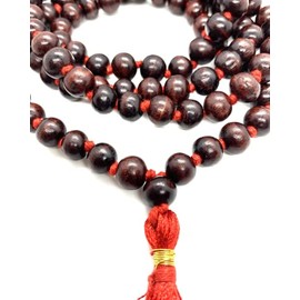 Japa Mala 108 +1 Hand Knotted Beads Meditation Rosary Natural Red Wood Rosewood Prayer Beads|, Finger Counter for Pooja, Prayer Beads, Yoga Bead Original Buddhist Rosary