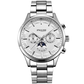 Alienwork IK Automatic Clock with Date and Weekday Display, Silver / White